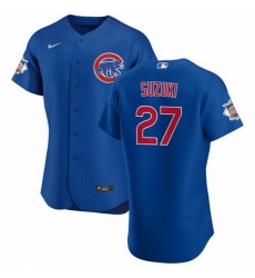 Men Chicago Cubs 27 Seiya Suzuki Blue Flex Base Stitched jersey