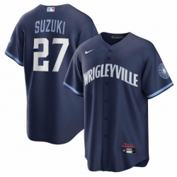 Men Chicago Cubs 27 Seiya Suzuki Navy City Connect Cool Base Stitched Baseball Jersey