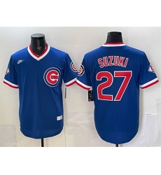 Men Chicago Cubs  27 Seiya Suzuki Royal 150th Anniversary Throwback Vapor Limited Stitched Baseball Jersey