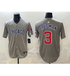 Men Chicago Cubs 3 Alex Bregman Grey Limited Stitched Baseball Jersey Men Chicago Cubs 3 Alex Bregman Grey Limited Stitched Baseball Jersey
