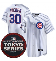 Men Chicago Cubs 30 Kyle Tucker White 2025 World Tour Tokyo Series Home Stitched Baseball Jersey