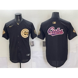 Men Chicago Cubs Team Big Logo Black Gold 150th Anniversary Patch Stitched Baseball Jersey