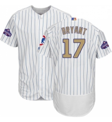 Mens Majestic Chicago Cubs 17 Kris Bryant Authentic White 2017 Gold Program Flex Base MLB Jersey