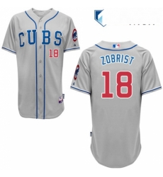 Mens Majestic Chicago Cubs 18 Ben Zobrist Authentic Grey Alternate Road Cool Base MLB Jersey