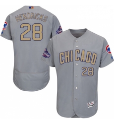 Mens Majestic Chicago Cubs 28 Kyle Hendricks Gray 2017 Gold Champion Flexbase Authentic Collection MLB Jersey