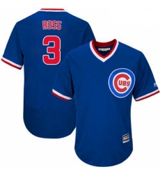 Mens Majestic Chicago Cubs 3 David Ross Royal Blue Cooperstown Flexbase Authentic Collection MLB Jersey