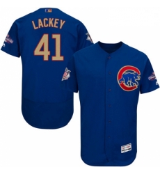 Mens Majestic Chicago Cubs 41 John Lackey Authentic Royal Blue 2017 Gold Champion Flex Base MLB Jersey