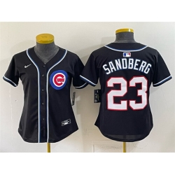 Women Chicago Cubs  Ryne Sandberg 2026 Fashion Replica Black Out Stitched Baseball Jersey  