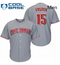 Mens Majestic Cincinnati Reds 15 George Foster Replica Grey Road Cool Base MLB Jersey 