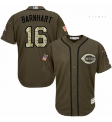 Mens Majestic Cincinnati Reds 16 Tucker Barnhart Authentic Green Salute to Service MLB Jersey 