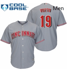 Mens Majestic Cincinnati Reds 19 Joey Votto Replica Grey Road Cool Base MLB Jersey