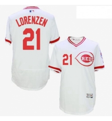 Mens Majestic Cincinnati Reds 21 Michael Lorenzen White Flexbase Authentic Collection Cooperstown MLB Jersey