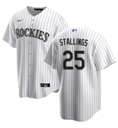 Men Colorado Rockies 25 Jacob Stallings White Cool Base Stitched Baseball Jersey