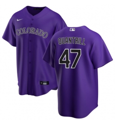 Men Colorado Rockies 47 Cal Quantrill Purple Cool Base Stitched Baseball Jersey