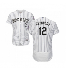 Mens Colorado Rockies 12 Mark Reynolds White Home Flex Base Authentic Collection Baseball Jersey