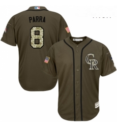 Mens Majestic Colorado Rockies 8 Gerardo Parra Replica Green Salute to Service MLB Jersey