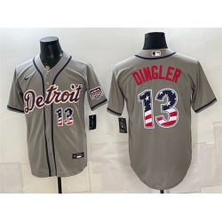 Men Detroit Tigers  13 Dillon Dingler Grey 2026 USA 250 Fourth of July Stitched Baseball Jersey