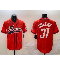 Men Detroit Tigers 31 Riley Greene Orange With Patch Cool Base Stitched Baseball Jersey