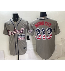 Men Detroit Tigers 313 Motor City Grey 2026 USA 250 Fourth of July Stitched Baseball Jersey Men Detroit Tigers 313 Motor City Grey 2026 USA 250 Fourth of July Stitched Baseball Jersey