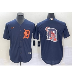 Men Detroit Tigers Navy Orange Team Big Logo Cool Base Stitched Jersey