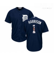 Mens Detroit Tigers 1 Josh Harrison Authentic Navy Blue Team Logo Fashion Cool Base Baseball Jersey 