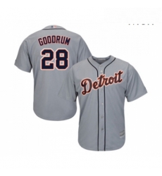 Mens Detroit Tigers 28 Niko Goodrum Replica Grey Road Cool Base Baseball Jersey 