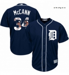 Mens Majestic Detroit Tigers 34 James McCann Authentic Navy Blue Team Logo Fashion Cool Base MLB Jersey