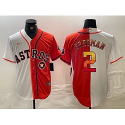 Men Houston Astros 2 Alex Bregman White Orange Split With Patch Cool Base Stitched Baseball Jersey 1