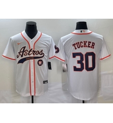 Men Houston Astros 30 Kyle Tucker White With Patch Cool Base Stitched Baseball Jersey