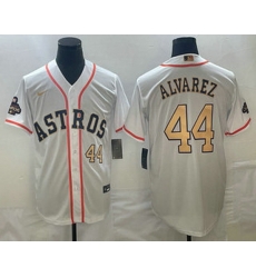 Men's Houston Astros #44 Yordan Alvarez Number 2023 White Gold World Serise Champions Patch Cool Base Stitched Jersey 2