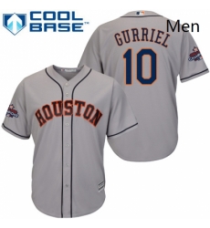 Mens Majestic Houston Astros 10 Yuli Gurriel Replica Grey Road 2017 World Series Champions Cool Base MLB Jersey 