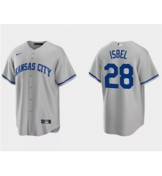 Men Kansas City Royals 28 Kyle Isbel Grey Cool Base Stitched Baseball Jersey