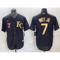 Men Kansas City Royals 7 Bobby Witt Jr  Black Cool Base Stitched Jersey 3