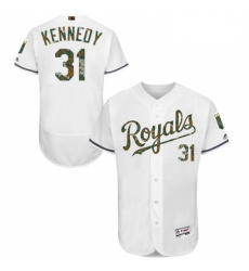 Mens Majestic Kansas City Royals 31 Ian Kennedy Authentic White 2016 Memorial Day Fashion Flex Base Jersey 