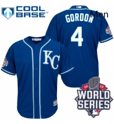 Mens Majestic Kansas City Royals 4 Alex Gordon Replica Blue Alternate 2 Cool Base 2015 World Series