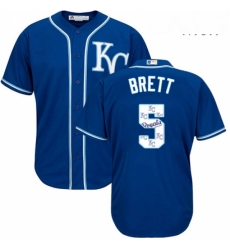 Mens Majestic Kansas City Royals 5 George Brett Authentic Blue Team Logo Fashion Cool Base MLB Jersey