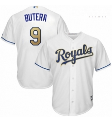 Mens Majestic Kansas City Royals 9 Drew Butera Replica White Home Cool Base MLB Jersey 