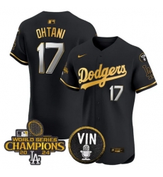 Men Los Angeles Dodgers 17 Shohei Ohtani Black Gold 2024 World Series Champions With Vin Patch Vapor Limited Stitched Baseball Jersey