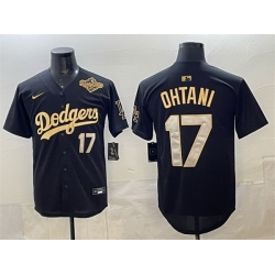 Men Los Angeles Dodgers 17 Shohei Ohtani Black Gold 2025 World Series Patch Limited Stitched Baseball Jersey