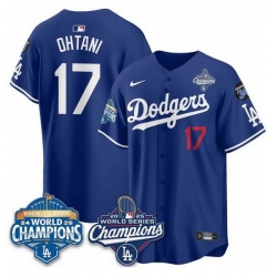Men Los Angeles Dodgers 17 Shohei Ohtani Royal 2025 World Series Champions  26 Back to Back Champions With No 34 Patch Limited Stitched Baseball Jersey