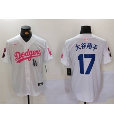 Men Los Angeles Dodgers 17 Shohei Ohtani White Pink Vin  26 Kobe Patch Stitched Baseball Jersey 3