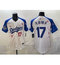 Men Los Angeles Dodgers 17  Shohei Ohtani White Royal 2025 World Series Champions Patch Tokyo Series Limited Stitched Baseball Jersey