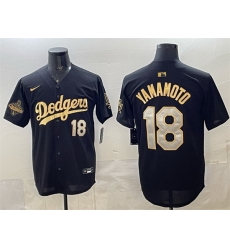 Men Los Angeles Dodgers 18 Yoshinobu Yamamoto Black Gold 2025 World Series Champions Patch Limited Stitched Baseball Jersey Men Los Angeles Dodgers 18 Yoshinobu Yamamoto Black Gold 2025 World Series Champions Patch Limited Stitched Baseball Jersey