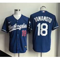 Men Los Angeles Dodgers  18 Yoshinobu Yamamoto Blue 2026 Gold Collection Stadium Stitched Baseball Jersey