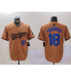 Men Los Angeles Dodgers 18 Yoshinobu Yamamoto Brown Cool Base Stitched Baseball Jersey