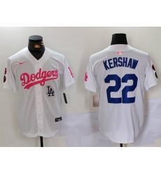 Men Los Angeles Dodgers 22 Clayton Kershaw White Pink Vin  26 Kobe Patch Stitched Baseball Jersey 5