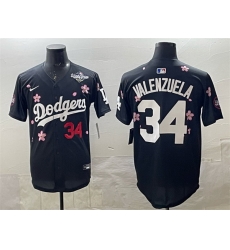 Men Los Angeles Dodgers 34 Fernando Valenzuela Black 2025 World Series Patch Tokyo Series Limited Stitched Baseball Jersey