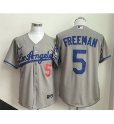 Men Los Angeles Dodgers 5 Freddie Freeman Grey Cool Base Stitched Baseball Jersey Men Los Angeles Dodgers 5 Freddie Freeman Grey Cool Base Stitched Baseball Jersey