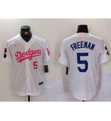 Men Los Angeles Dodgers 5 Freddie Freeman White Pink Vin  26 Kobe Patch Stitched Baseball Jerseys