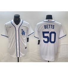 Men Los Angeles Dodgers 50 Mookie Betts White Cool Base Stitched Baseball Jersey